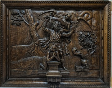 A LARGE BLACK FOREST WOODEN RELIEF OF THE BINDING OF ISAAC. Germany,