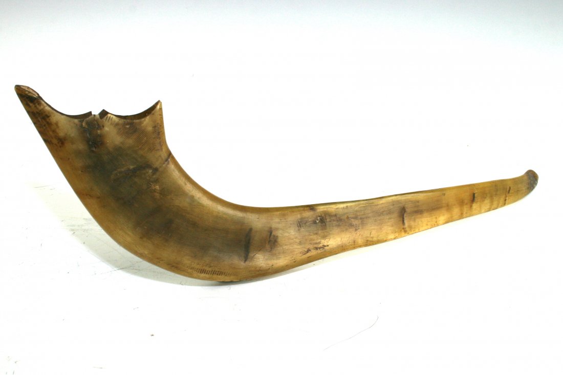 AN ANTIQUE SHOFAR. Probably German, c. 1800. Flat: AN ANTIQUE SHOFAR. Probably German, c. 1800. Flat and curved. 14" long.