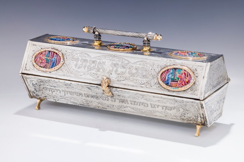A LARGE STERLING SILVER MEGILLAH CASE BY YAAKOV DAVIDOFF WITH A KOSHER MEGILLAH (1 of 20)