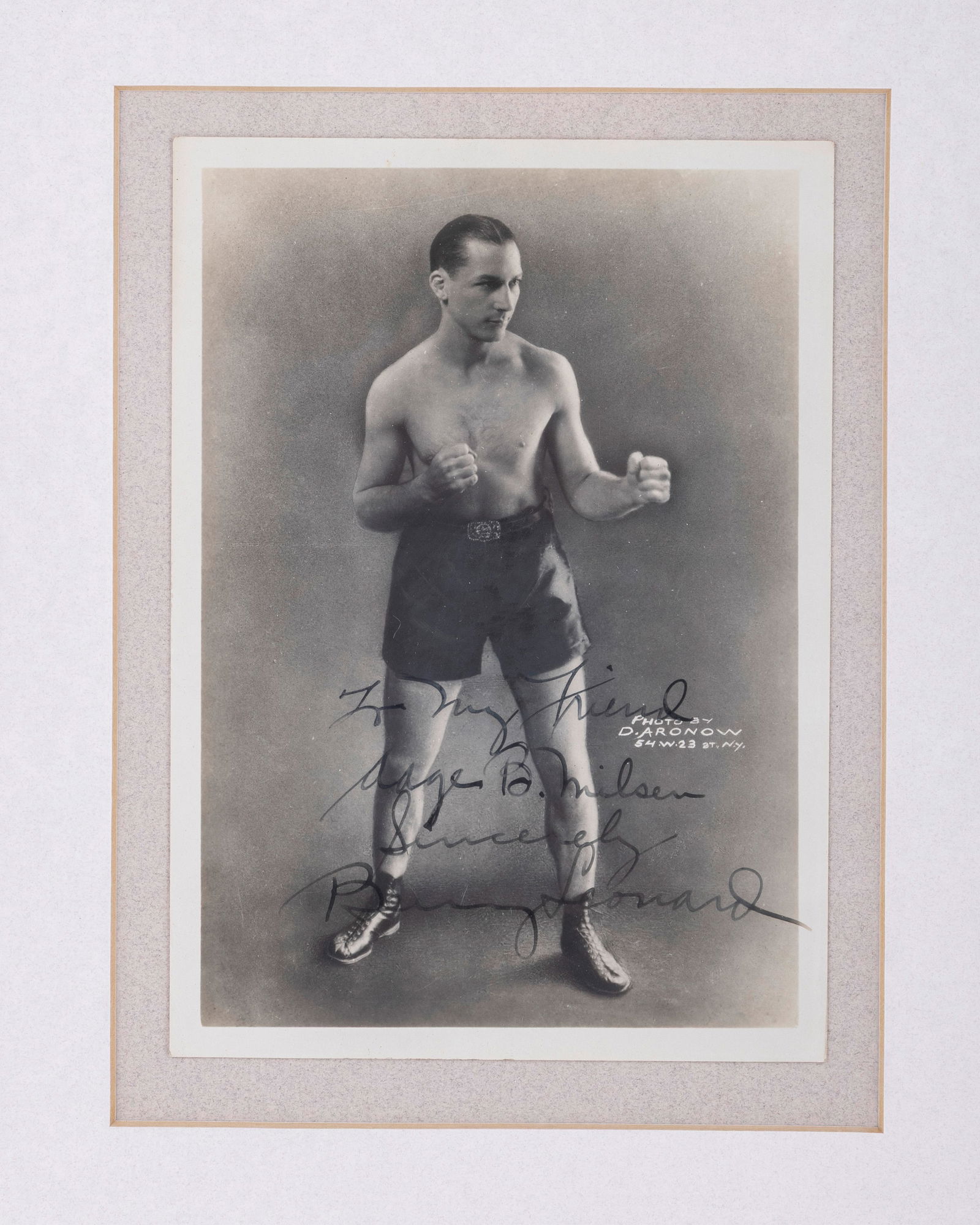 AN AUTOGRAPHED PHOTOGRAPH OF BENNY LEONARD ( April 7, 1896 - April 18, 1947). Born