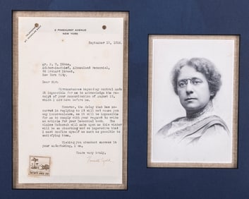 AN SIGNED LETTER FROM HENRIETTA SZOLD (December 21, 1860 - February 13, 1945) TO THE EDITOR