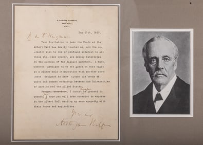 A LETTER FROM LORD ARTHUR BALFOUR (July 25, 1848 - March, 19 1930) TO CHAIM WEIZMAN.