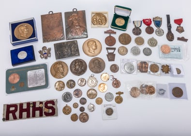 A COLLECTION OF AMERICAN 63 HISTORICAL MEDALS. Primarily bronze and copper, mostly 19th and early