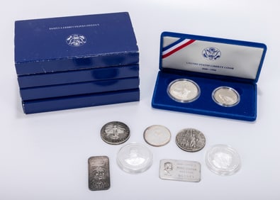 A COLLECTION OF&nbsp; FIVE 1986 LIBERTY COIN PROOF SETS AND OTHER AMERICAN COINS. Also included are