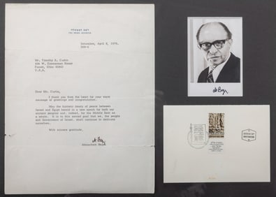 AN AUTOGRAPHED LETTER FROM MENACHEM BEGIN ( August 16, 1913 - March 9, 1992). Menachem Begin