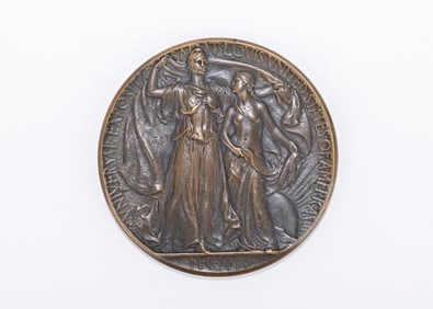 A BRONZE ART NOVEAUX WORLDS FAIR MEDAL BY ADOLF.ALEXANDER. WEINMANN. St. Louis, 1904. Celebrating