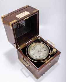AN EARLY VICTORIAN MOHAGANY MARINE CHRONOMETER. London, c. 1840. Made by John Fletcher, â€