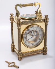 A FRENCH TIME AND WEATHER COMPENDIUM CARRIAGE CLOCK. France, c. 1890. The face with a painted ring
