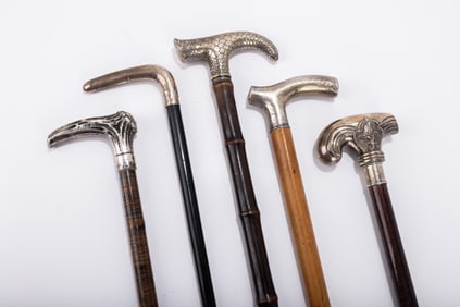 &nbsp;A GROUP OF FIVE SILVER HANDLED DRESS CANES. American, c. 1900.
