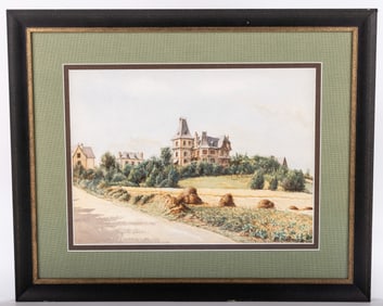 A WATERCOLOR. C. Piccozzo. Probably Italy, 1894. Painting of an estate on a hill. "