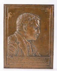AN EARLY BRONZE RELIEF OF THEODORE ROOSEVELT. By James Earl Frasier, American (1876 - 1953).