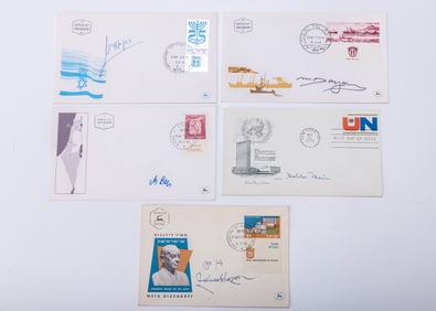 A COLLECTION OF FIVE ISRAEl POLITICIANS&nbsp; AUTOGRAPHS ON POSTAL COVERS. Including: David Ben