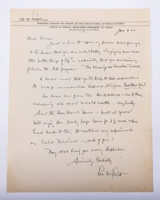 A SIGNED LETTER FROM LEE DE FOREST (1873 - 1961) American inventor, pioneer in wireless telegraphy.