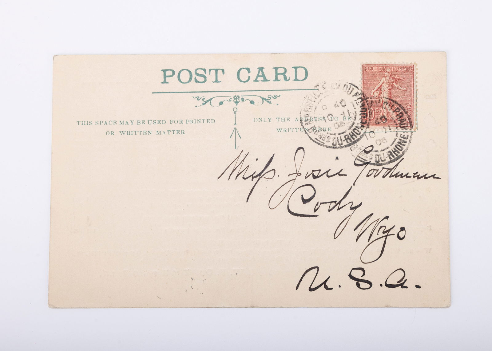 A RARE BUFFALO BILL POSTCARD. To his sister Josie Goodman. 5.5" x 3.5". With a French (1 of 2)