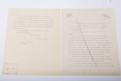 ARTHUR CONAN DOYLE (1859-1930). A rare and important two paged typed letter to his publisher Doran