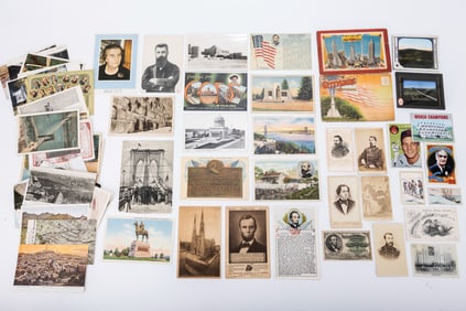 A COLLECTION OF 50 AMERICANA POSTCARDS, EARLY PHOTOGRAVUER, BASEBALL CARDS AND OTHER AMERICANA.