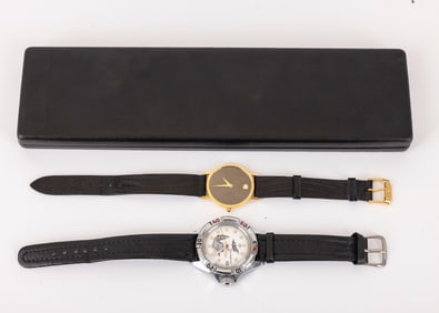 A MOVADO WATCH. Water resistant with a steel back. In the original box. Accompanied by a second