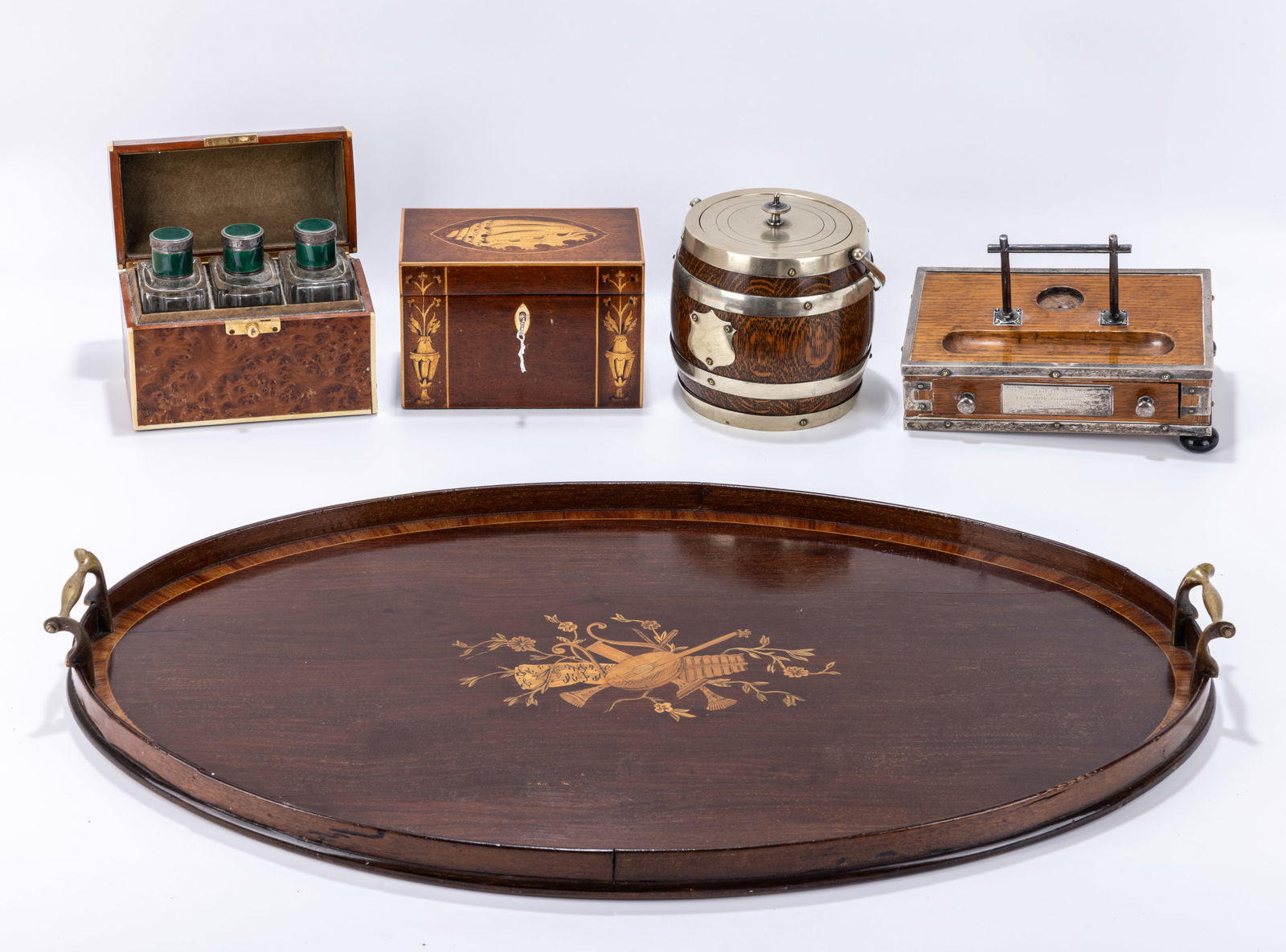 THREE ANTIQUE WOODEN BOXES AND A ICE BUCKET. The first with sterling silver edges and dedication (1 of 17)