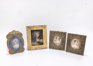 A GROUP OF FOUR SMALL PORTRAITS OF WOMEN. Probably France, c. 1880. Three on porcelain and one on