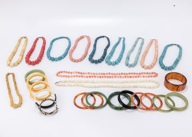 A COLLECTION OF SETS OF POLISH STONE BEADS. Various makers and stones.