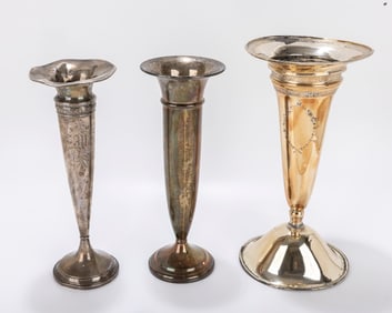A GROUP OF THREE TRUMPET VASES. American, c. 1940. Including one unweighted one and two weighted.