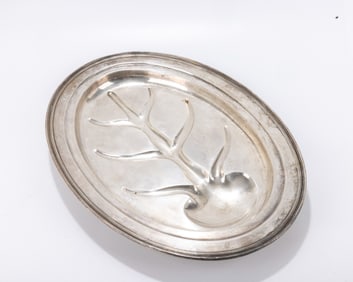 A STERLING SILVER TURKEY TRAY BY TIFFANY AND COMPANY.