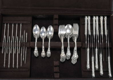DURGIN STERLING SILVER FLATWARE SERVICE. Not monogrammed. Consisting of 6 soup spoons, 6 luncheon (1 of 1)