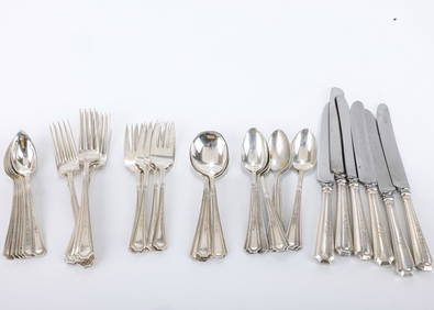 GORHAM STERLING SILVER FLATWARE SERVICE. Monogrammed M. Including 12 dinner forks (17.96 ozt), 12 (1 of 1)
