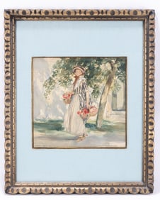 WATERCOLOR ON PAPER. Stephen Reid (United Kingdom 1873-1948), "The Flower girl. Signed and dated