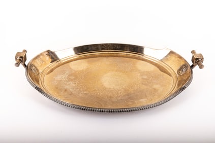 A ANTIQUE STERLING SILVER MEDALLION TRAY BY GORHAM. aMERICAN, 19TH CENTURY.&nbsp; Oval in shape with