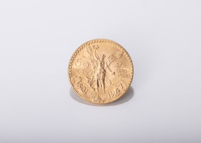 50 PESO GOLD COIN. 1947. Uncirculated condition. 1.205ozt (Actual pure Gold Weight). Overall weight