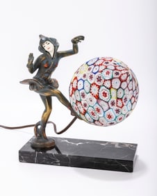 GERDA GERDAGO ART DECO JESTER TABLE LAMP WITH MILLEFIORI SHADE. C, 1920. Art Deco by Gerda Gerdago