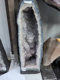 AMETHYST CATHEDRAL GEODE WITH POLISHED EDGES: 26" TALL, 8" AT IT'S WIDEST 29.5 KILOGRAMS