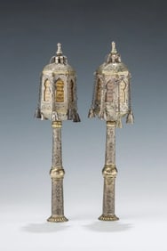 A PAIR OF SILVER TORAH FINIALS. Morocco, 19th century.