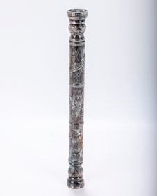 A STERLING SILVER AND PLASTIC BESAMIM TUBE. Israel, modern.