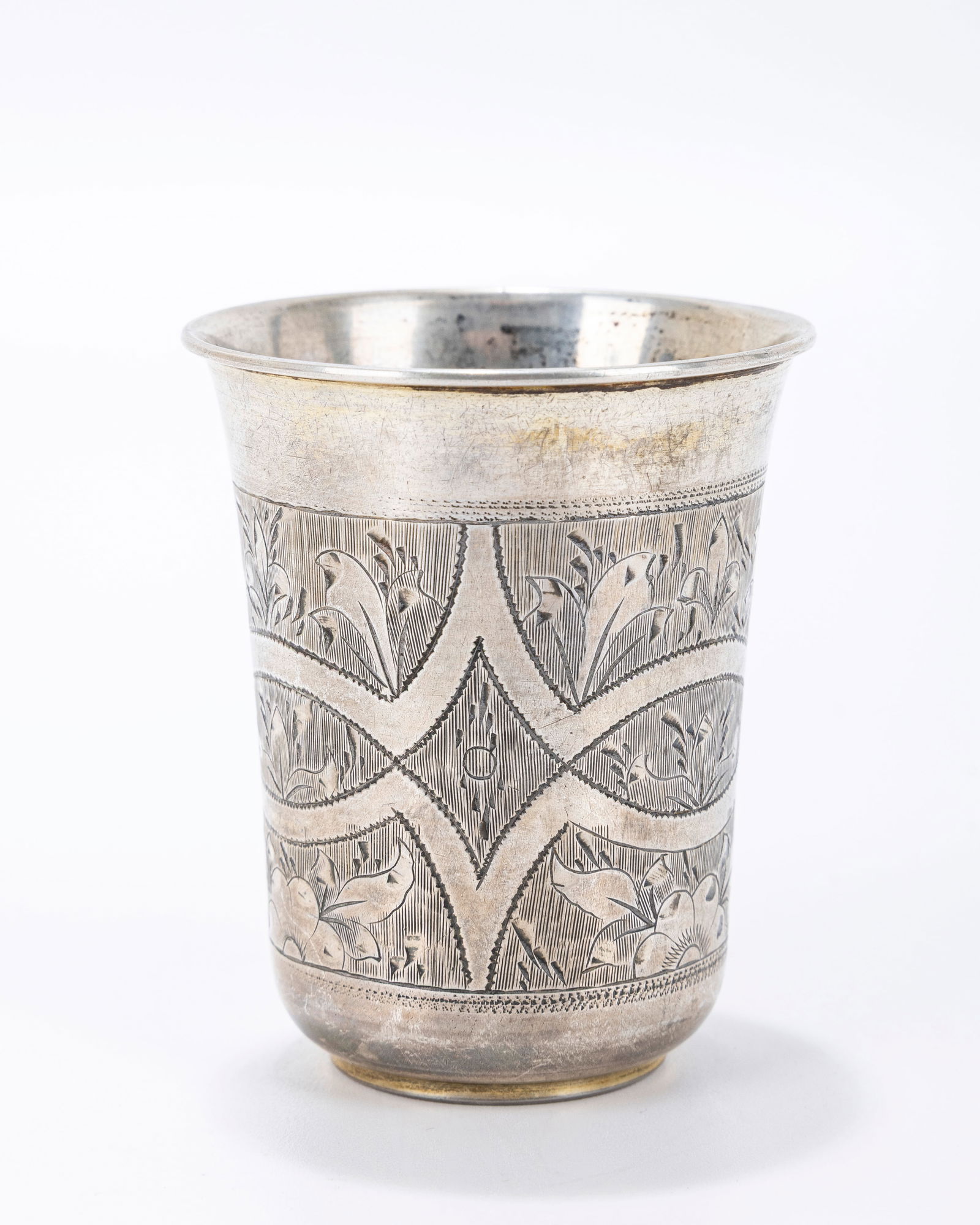 A SILVER BEAKER. Russia, 1873. Bright cut engraving. 2.5: tall. 1.28 ozt. (1 of 3)