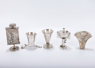 A COLLECTION OF STERLING SILVER JUDAICA HANDMADE BY ILANA RAPPAPORT. Consisting of a large spice