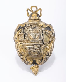 A LARGE PARCEL GILT AMULET. Italy, 19th century. In traditional form with the Decalogue, a heart