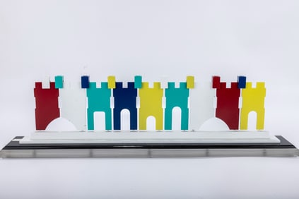 Â A COLORED ALUMINUM MENORAH BY MICHAEL ENDE. Jerusalem, c. 1980.