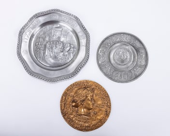 A COLLECTION OF THREE JUDAIC HANGING PLATES. Including: A Jewish Wedding in Germany, an early Dutch