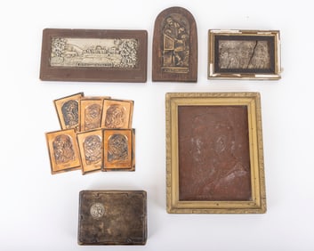 A GROUP OF SIX BEZALEL AND BEZALEL AFFILIATED ARTIFACTS.Jerusalem, c. 1920. Including a bronze of