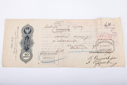A VERY RARE RECEIPT FROM A DONATION TO THE WARSAW DIVISION OF THE KEREN HAJESOD. Warsaw, 1925Â  A