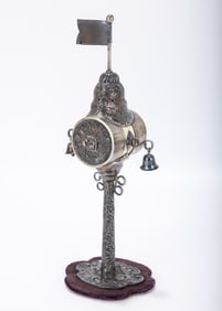 A SILVER SPICE TOWER. Probably Israel, c. 1960. Hand chased with high grade silver applied to the
