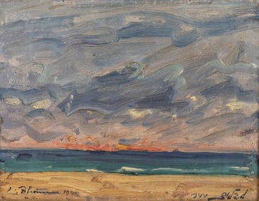 LUDWIG BLUM. Oil on canvas. Sunset on the Tel Aviv Beach, 1944.