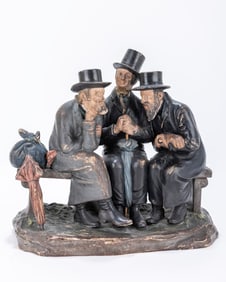 A LARGE FIGURINE OF THREE JEWS IN DISCUSSION. Czechoslovakia, c. 1920. Three orthodox Jewish men