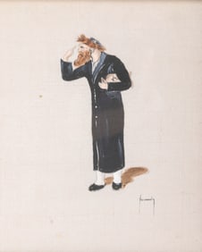 AN ANTI-SEMITIC PAINTING ON SILK. Of a Jewish man with profoundly semitic characteristics.