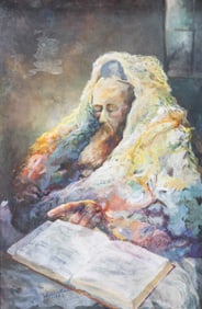 RABBI STUDYING. Seymour Rosenthal, 1948. Egg tempura.