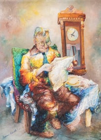 THE POPPA READING THE PAPER. Seymour Rosenthal, 1965. Oil with palette knife. 17.5â€? x