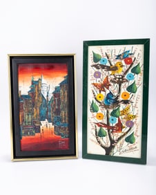 TWO GOUACHE ON .CANVAS PAINTINGS.