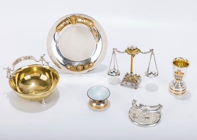 A GROUP OF SILVER AND BRASS JUDAICA BY SWED MASTER SILVERSMITHS